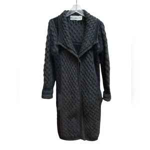 Aran Crafts Merino Wool Cozy Black Knit Cardigan Womens Size S Colorblock